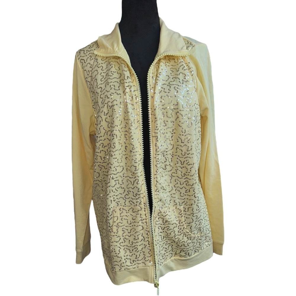 Quaker Factory‎ QVC Women's Large Yellow Sequins Zip Up